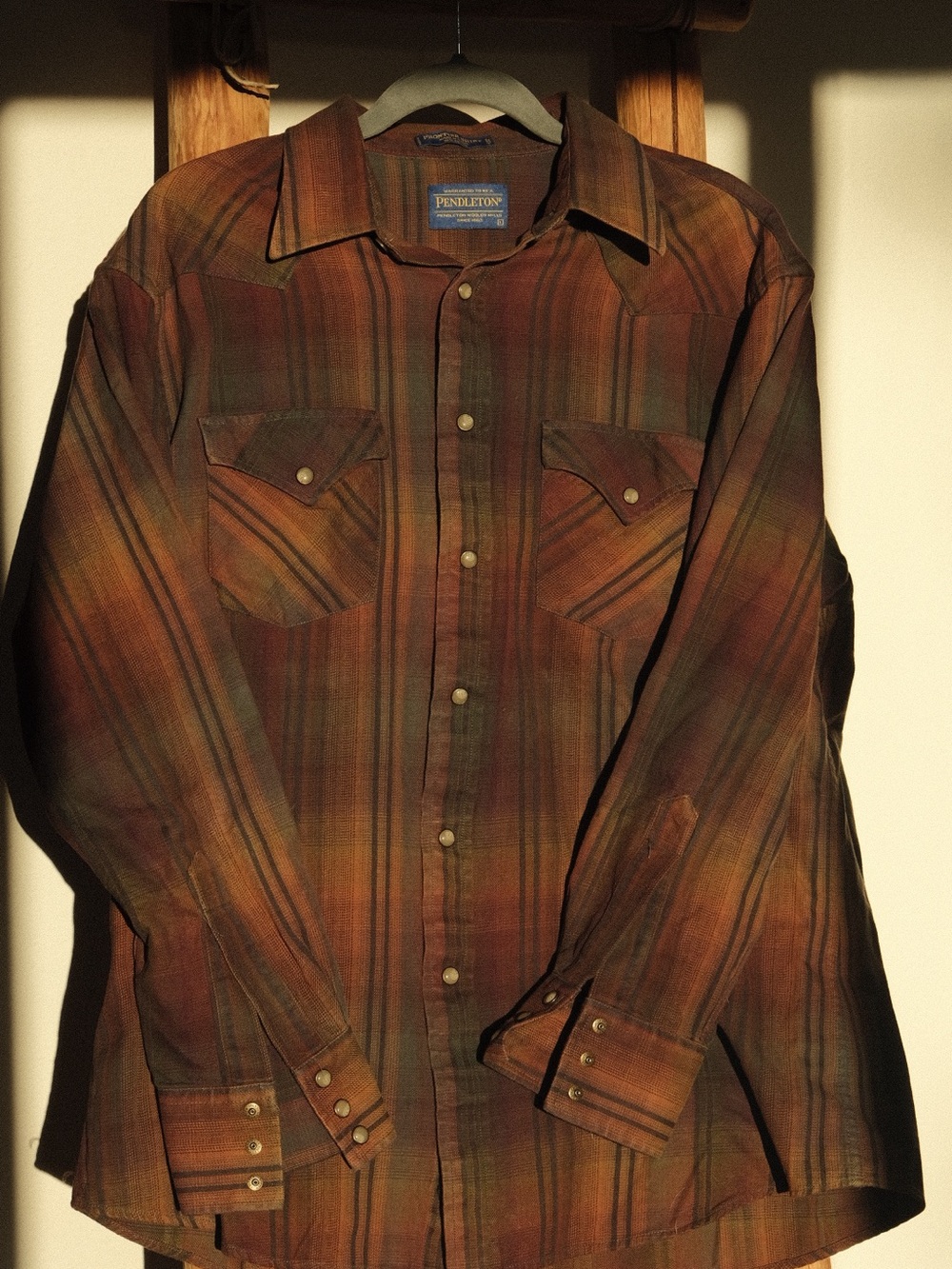 Pendleton Brown Rust Green Plaid Western Shirt
